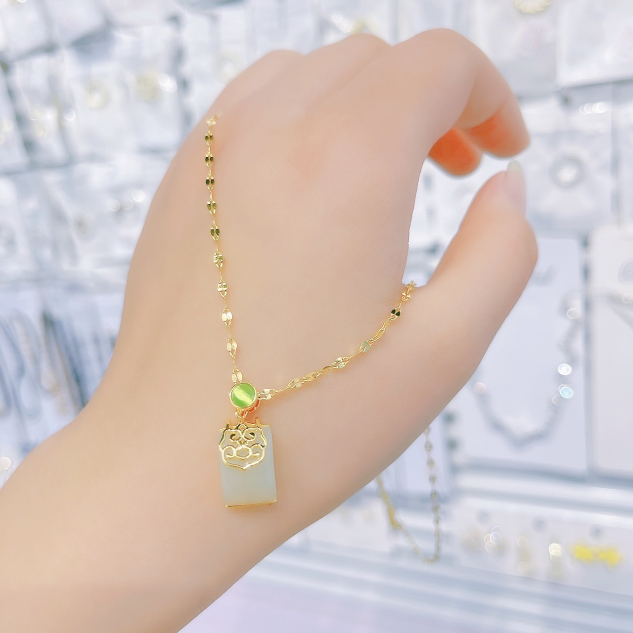 Natural Hotan white jade Nothing brand necklace pendant S925 silver inset design retro simple birthday gift
