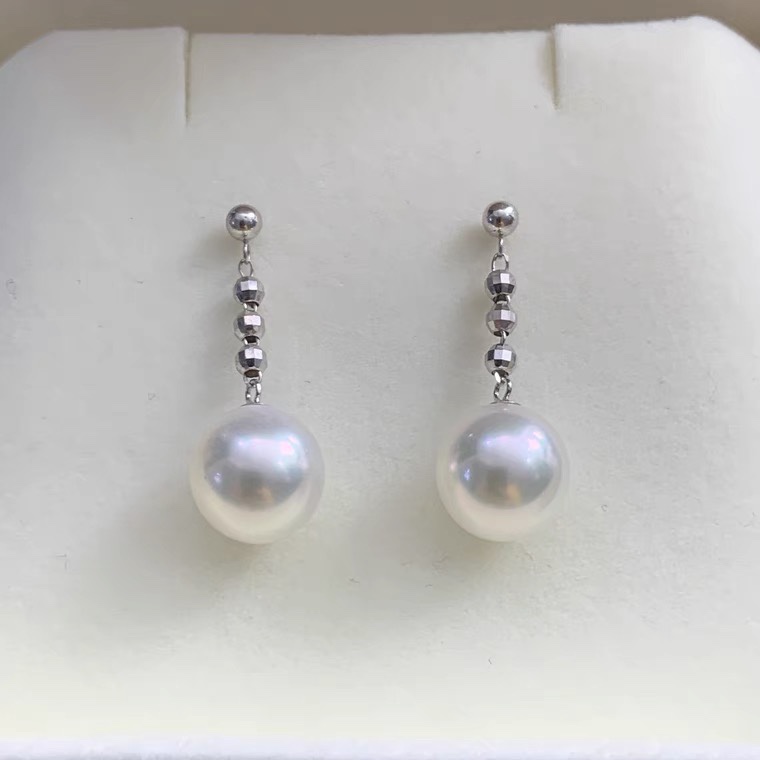 Copper beads hanging pearl earrings