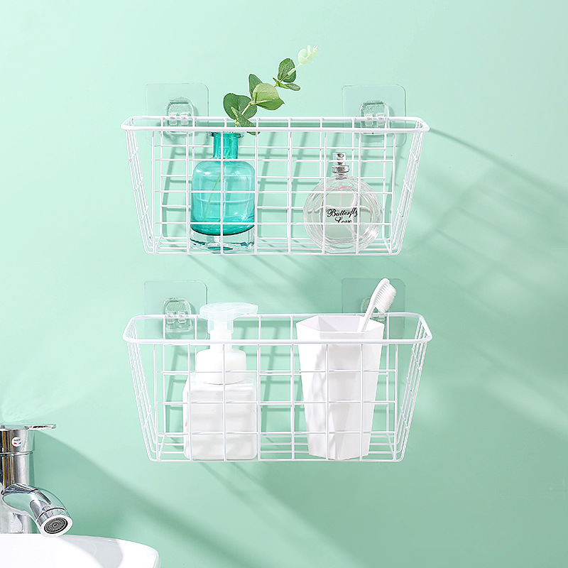Iron Kitchen Condiment Hanging Basket Desktop Storage Basket Storage Shelf Bathroom Rectangular Storage Frame Wall Hanging Shelf undefined