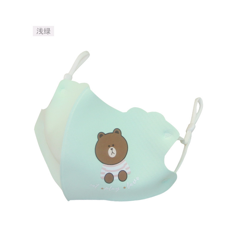 Summer children's mask Cartoon dust-proof pm2.5 three-dimensional breathable thin baby ice silk cotton mask adjustable tightness green [Exclusive for export