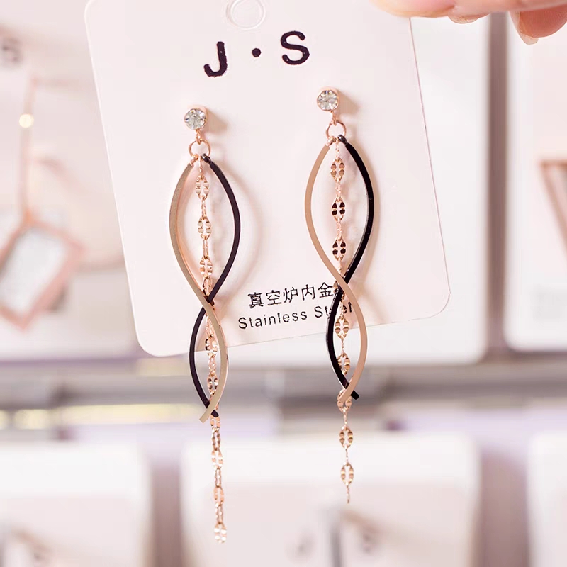 925新款银针耳环欧美夸张长款时尚潮流黑色三角形气质耳钉耳坠女148