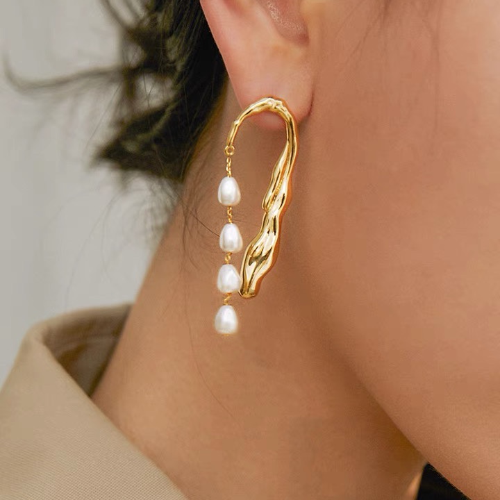 Uniquely designed long pearl earrings