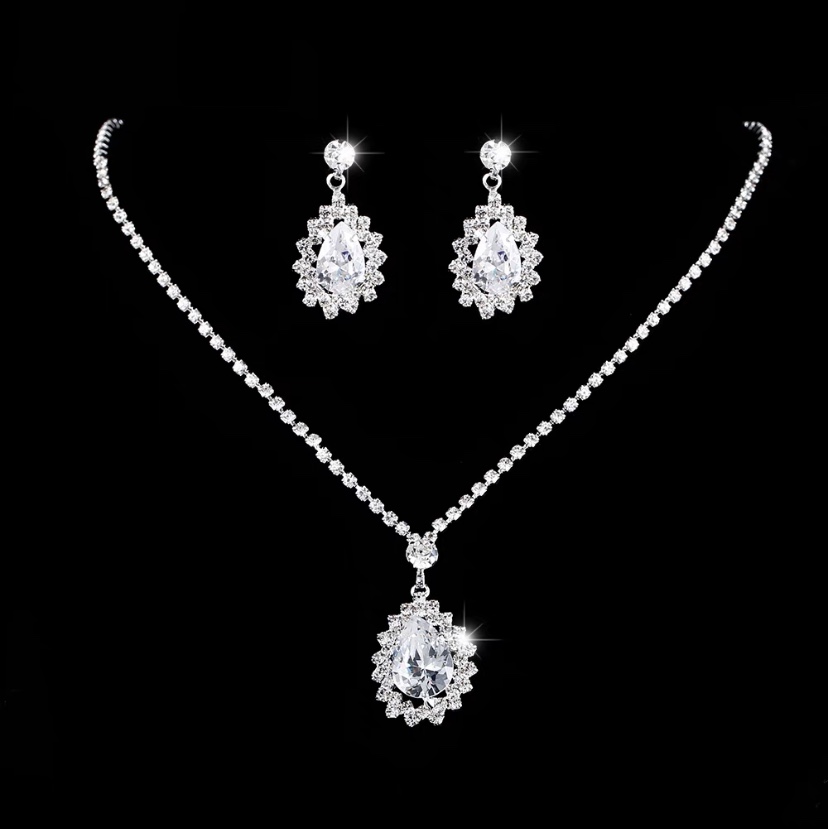 Necklace 363 Japan and South Korea bride set zircon necklace earrings two-piece wedding headwear earrings with accessories 2022 new super flash