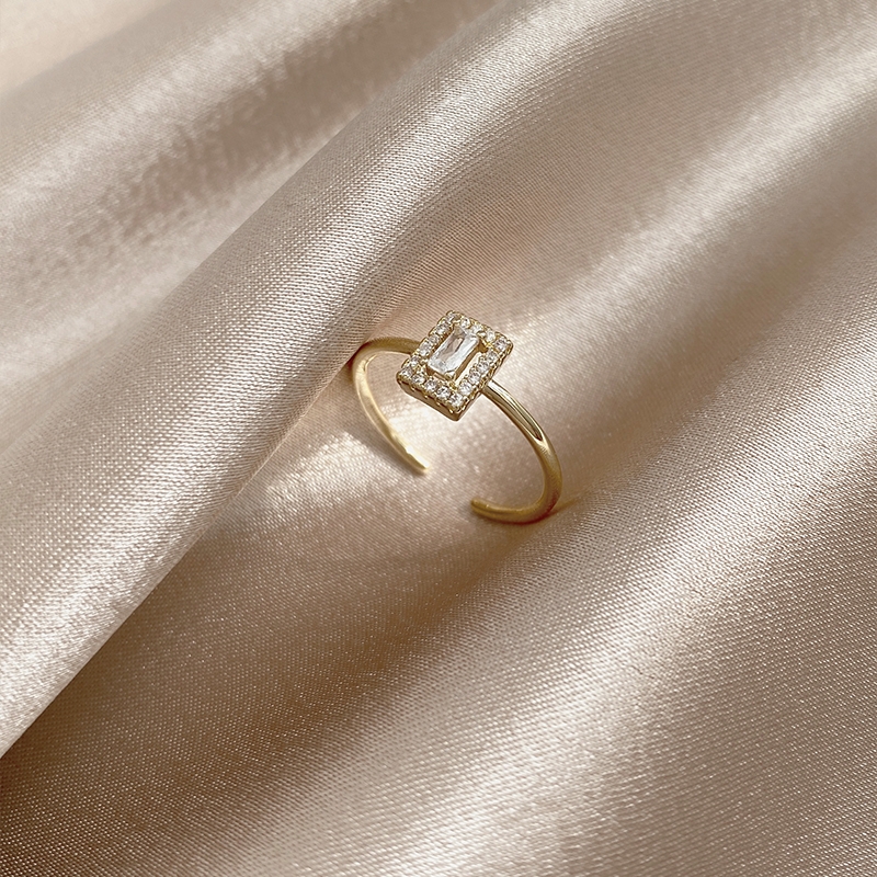 Small square opening adjustable geometry women's ring Women's fashion personality niche design light luxury ring everything tail ring