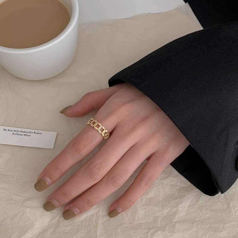 A micro-inlaid zircon copper coin with adjustable opening, a fashionable, individualistic, light luxury and exquisite index finger ring for women Specification image