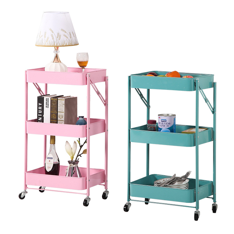 小推车置物架 现货客厅厨房收纳整理置物架批发定制可折叠置物架详情图4