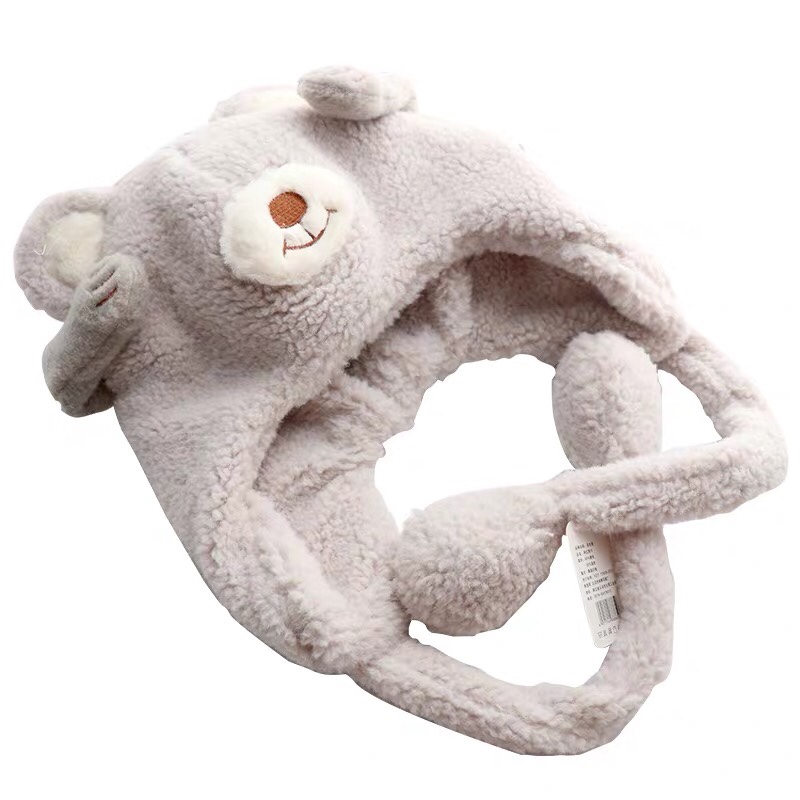 抖音网红气囊耳朵会动卡通小熊羊羔毛保暖加厚儿童成人宝宝可带帽