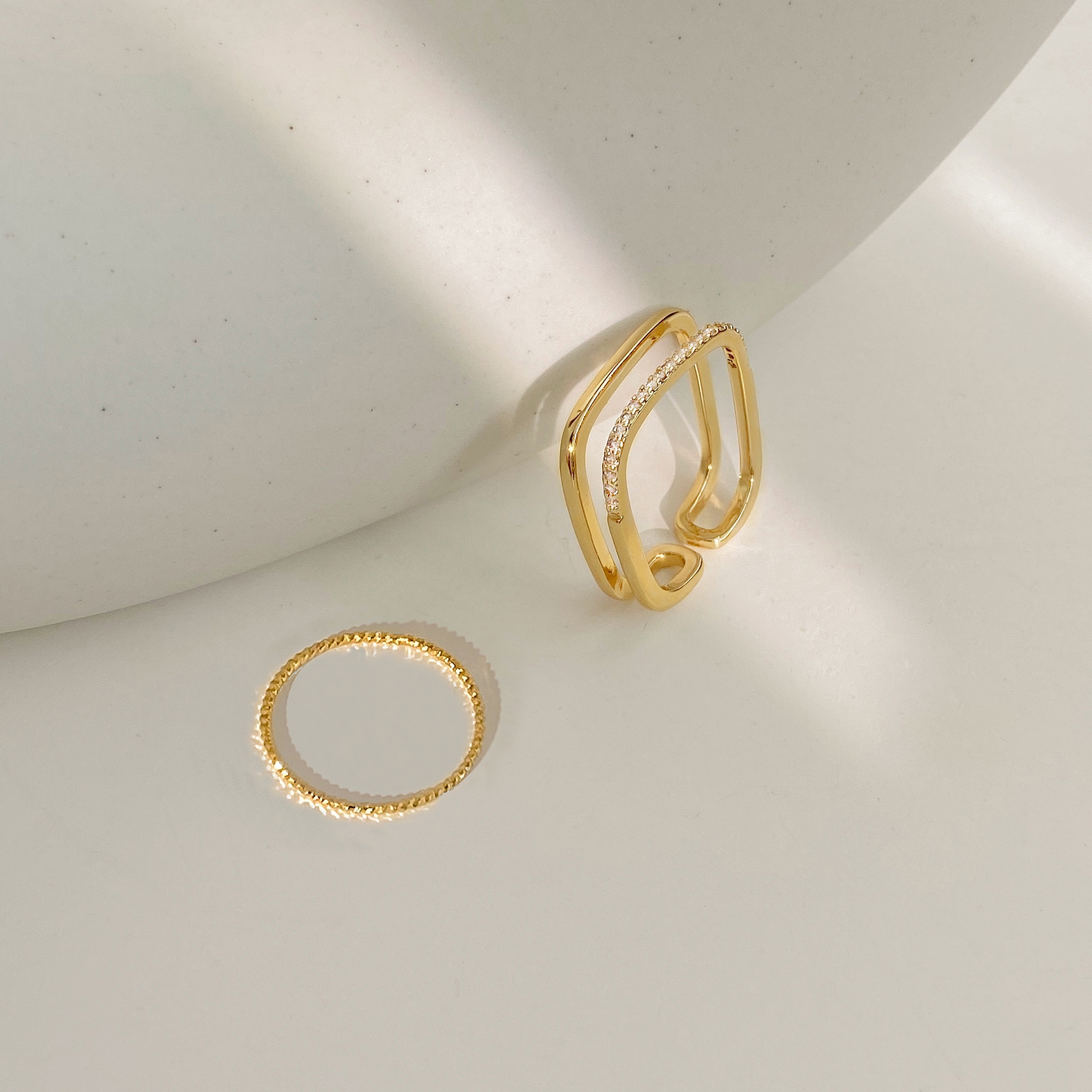 Small square ring square ring female fashion personality light luxe zircon index finger ring ring ring ring cold ring open plain ring