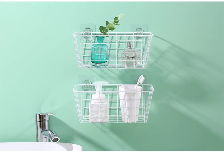 Iron Kitchen Condiment Hanging Basket Desktop Storage Basket Storage Shelf Bathroom Rectangular Storage Frame Wall Hanging Shelf full figure