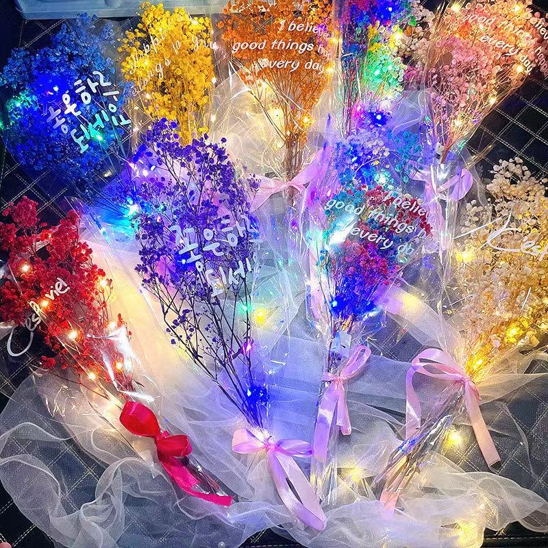 This is a popular gift for girls' birthdays on Teachers' Day and other festivals in foreign trade. It features a bouquet of dried starry flowers with lights. It is a must-have toy for teachers and girls' birthday parties. It is a dried starry flower LED light toy Specification image