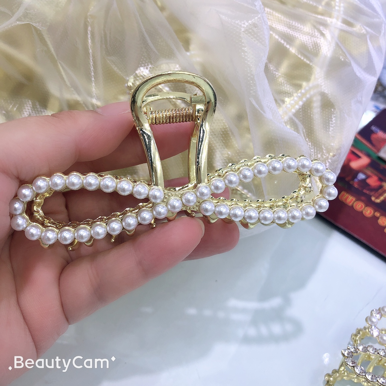 闻悦饰品发夹厂家直销8字全珍珠抓夹