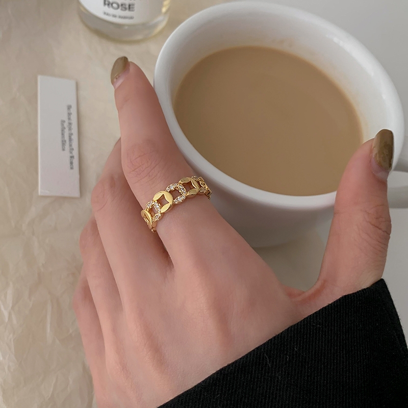 A micro-inlaid zircon copper coin with adjustable opening, a fashionable, individualistic, light luxury and exquisite index finger ring for women Item Picture