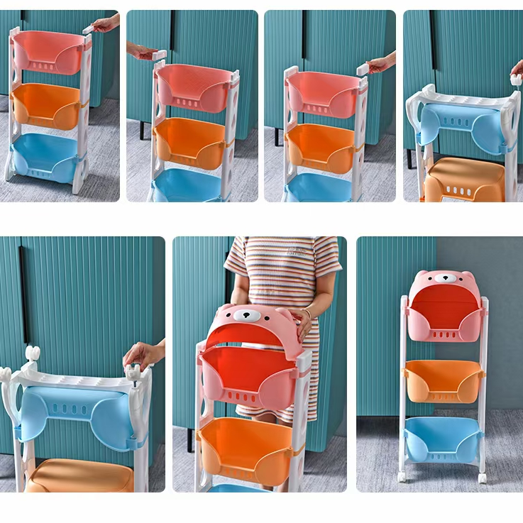 Children's toy storage rack, floor-standing, movable multi-layer bookshelf, storage cabinet, snack organization rack, home storage rack