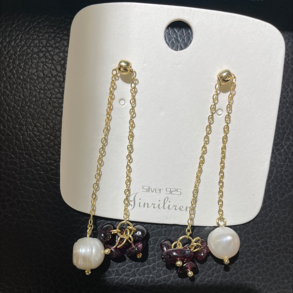 Beauty Today Korean version earrings long fringe pearl with natural stone