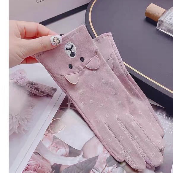 Gloves women thin cotton driving riding electric car touch screen Korean cute touch screen UV protection summer
