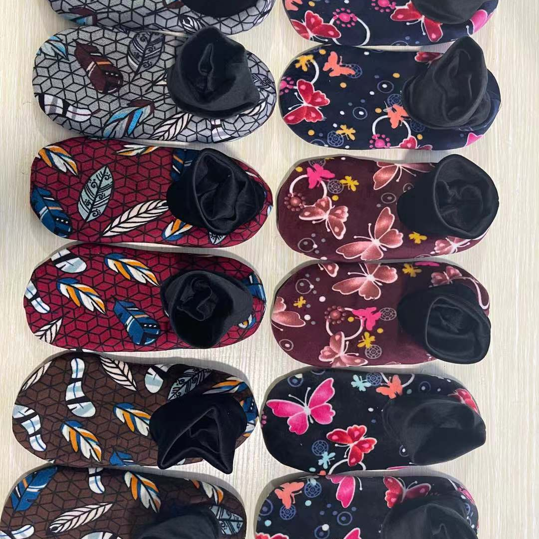 成人地板袜保暖袜套秋冬防滑脚套地板鞋平口黑色毛口10