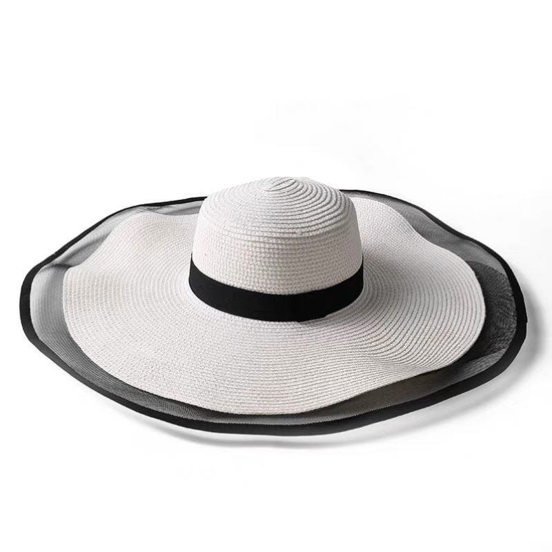 Korean Striped Fresh Mori Tie Hand Hook Sun Shade Bow Cotton Hemp Papyri Hat Women's Summer Sunscreen Wide Brimmed Fisherman Hat Big Eaves Hollow Hat