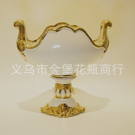 White gold-plated vase European light luxury vase decoration living room flower arrangement Home TV cabinet Creative dry flower flower device porch wine cabinet decoration Gold Castle vase