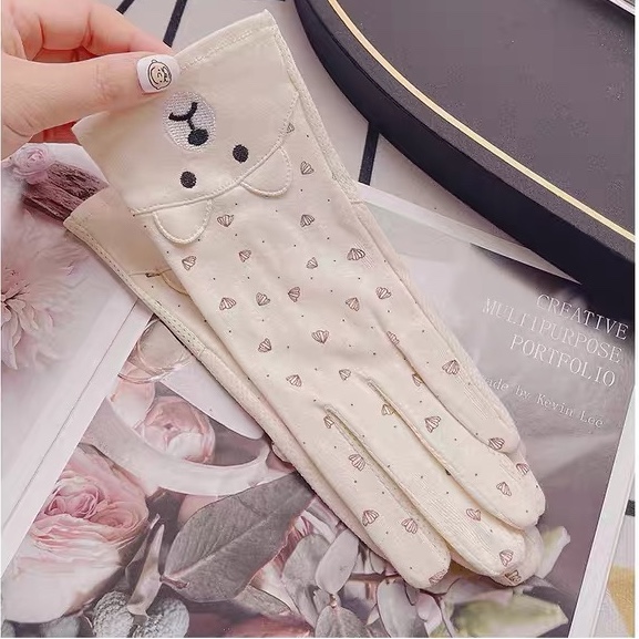 Sunscreen gloves women thin cotton driving riding electric car touch screen Korean cute touch screen UV protection summer