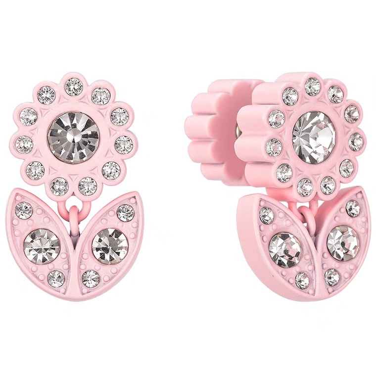 Pink flower-shaped small zirconium stud earrings