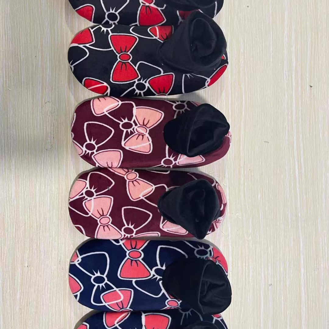 成人地板袜保暖袜套秋冬防滑脚套地板鞋平口黑色毛口9