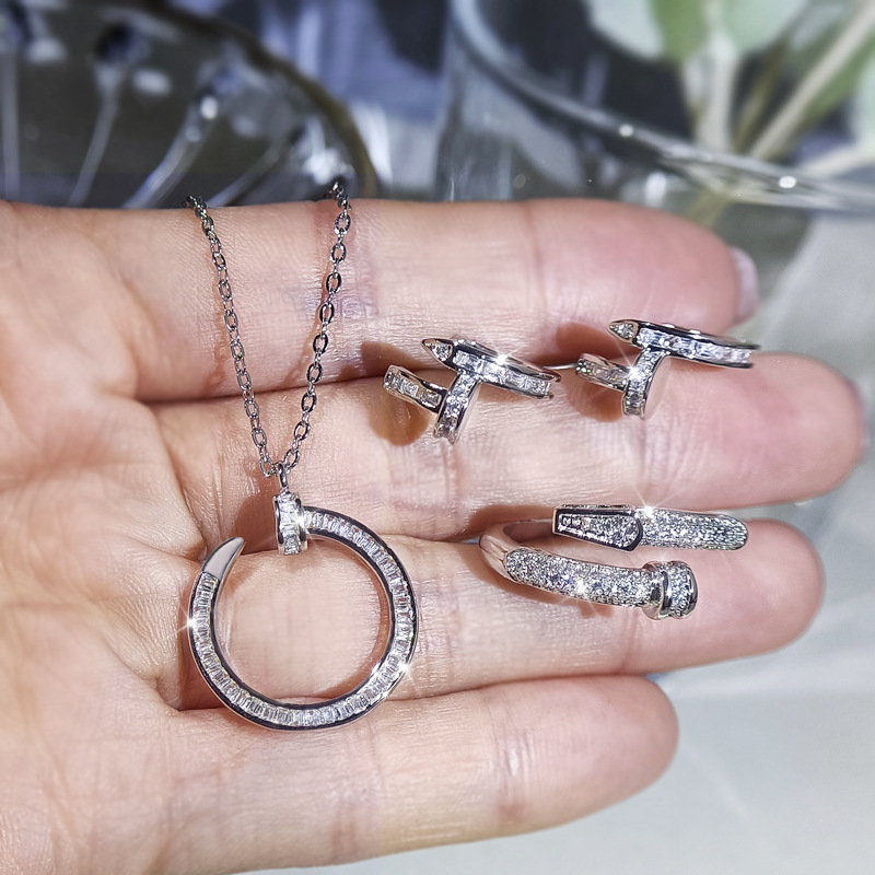 Personalized Rivets 3 3-piece Ring Set with Zircon hand-cast open jewelry set
