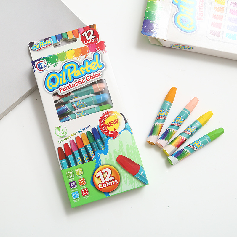 优质油画棒外贸英文12色可水洗环保儿童蜡笔绘画笔画画工具批发