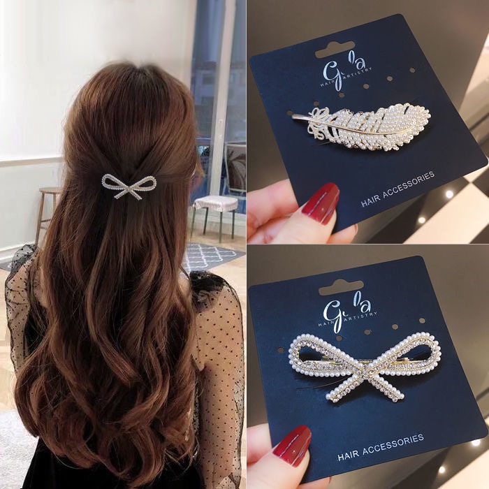 Simple and elegant water diamond mom hairpin, retro bangs clip, edge clip, exquisite top clip, one-line clip at the back of the head headwear