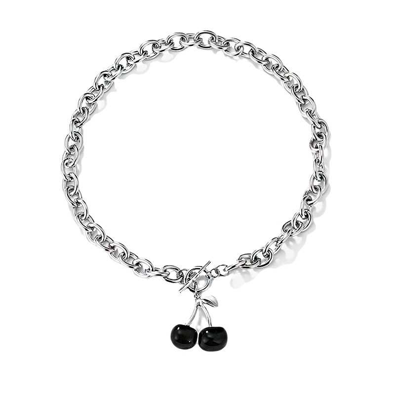 工厂直销黑色樱桃项链女潮fashion蹦迪复古轻奢项链女 