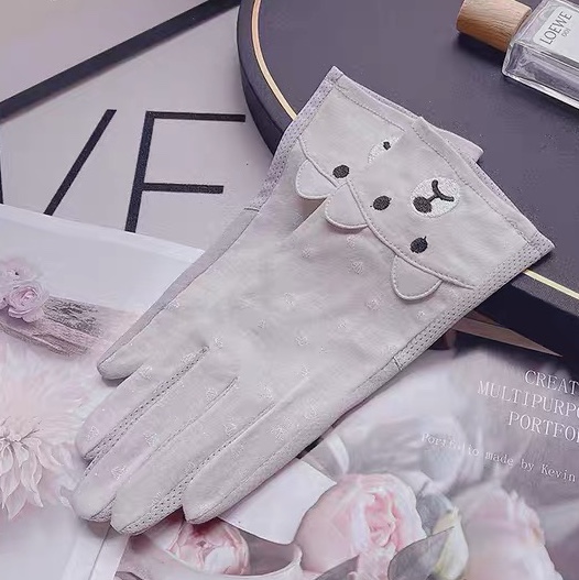 Sunscreen gloves women thin cotton riding electric car touch screen Korean cute touch screen UV protection summer