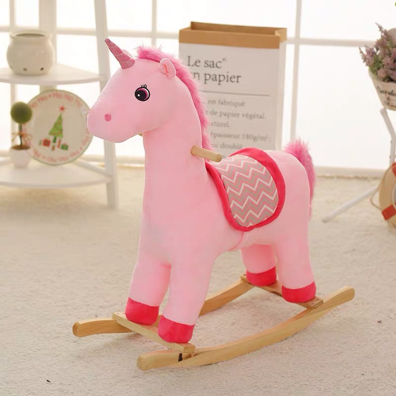 Bluefish plush cartoon Rocking horse children's horse Giraffe Rocking chair Toy Boy Girl Baby birthday gift Horse