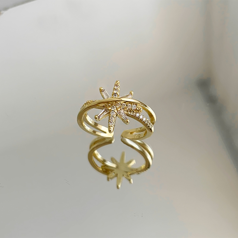 Double zircon star ring female niche design Ladies fashion personality ring cold wind advanced index finger ring