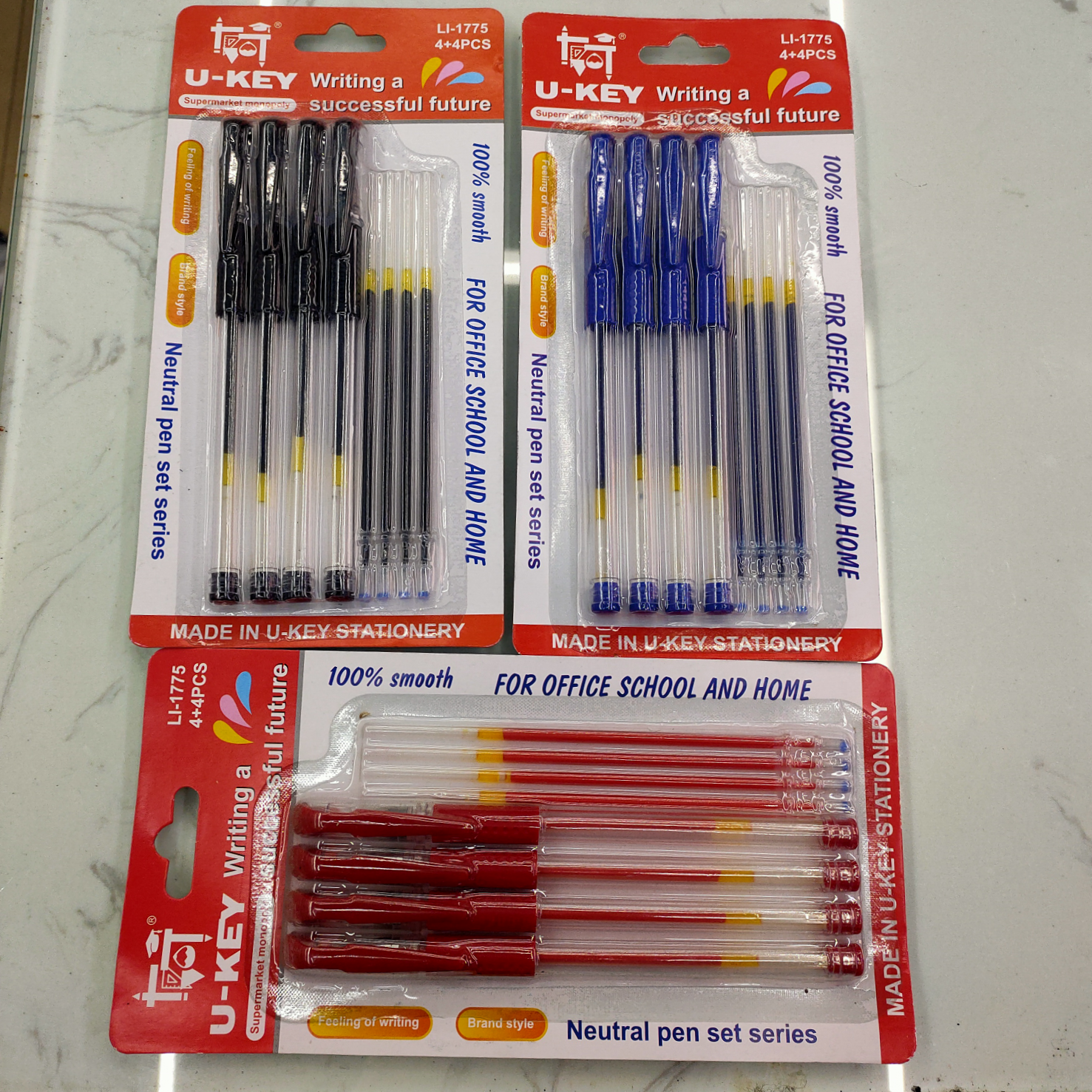 4 gel pens with refills and 4 suction cards