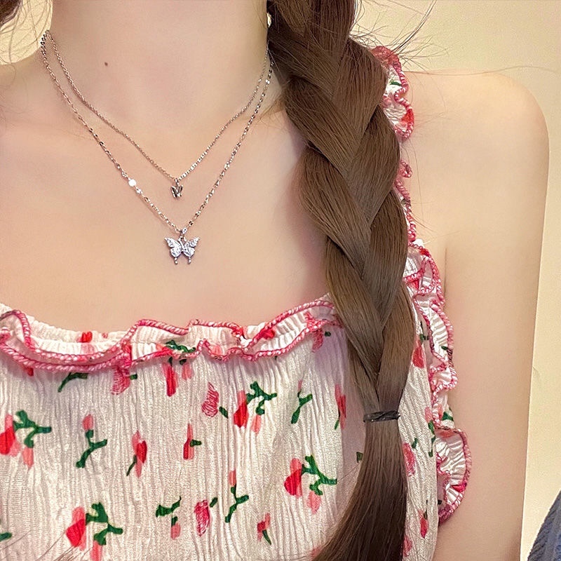 春季蝴蝶项链女choker小众2021年新网红锁骨链设计感颈链甜2021新款项链女夏小众拼接 insAS蝴蝶锁气质