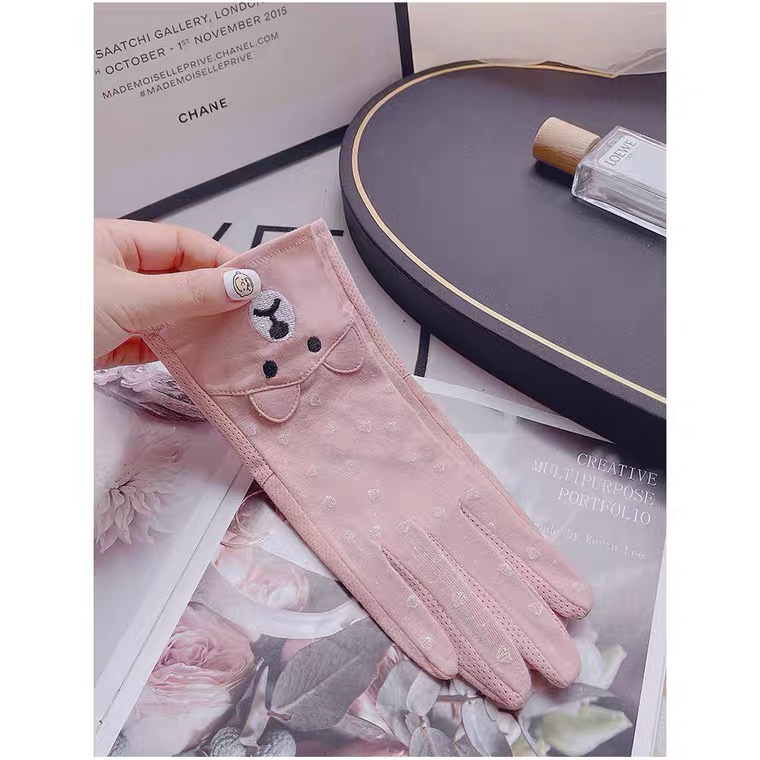 Sunscreen gloves women thin cotton driving riding electric car touch screen Korean cute touch screen UV protection