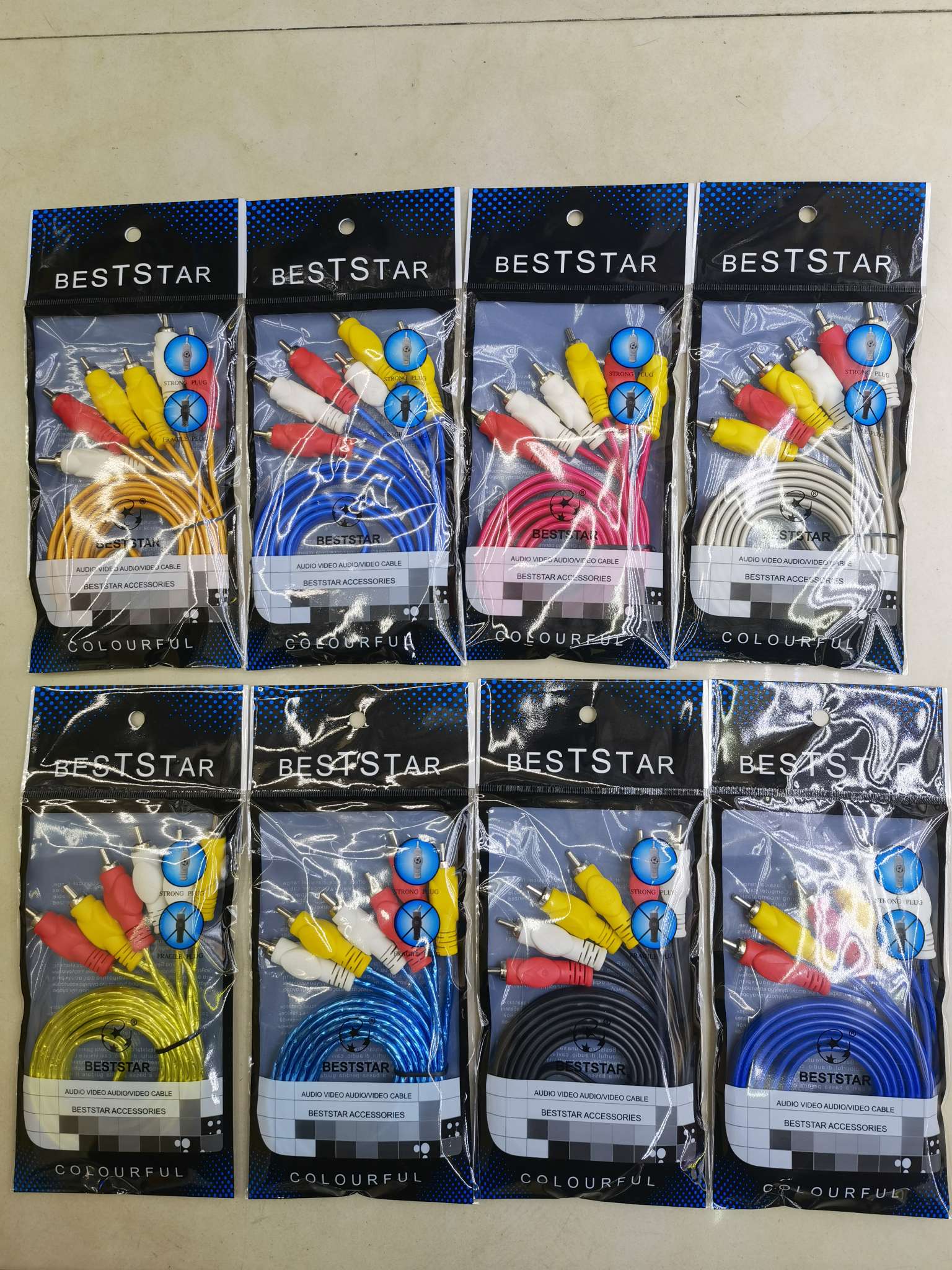 BESTSTAR 印花鱼眼线 音频线 AV线3r-3r 1.5m白底实物图