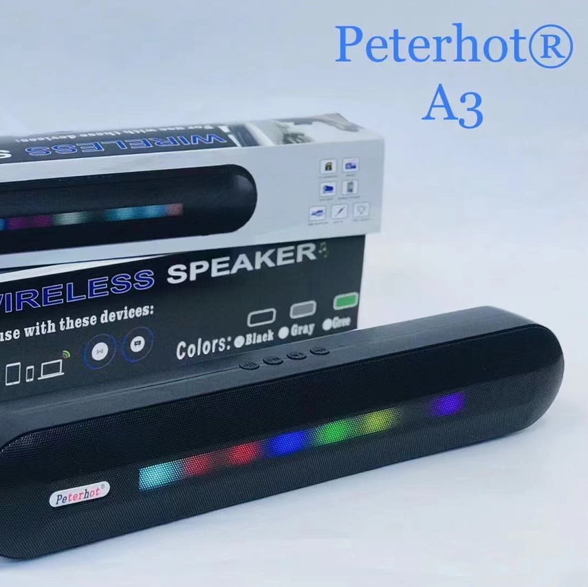 #Peterhot®
A3
30pcs
Color: Black, green, grey
A long sound bar with bright lights