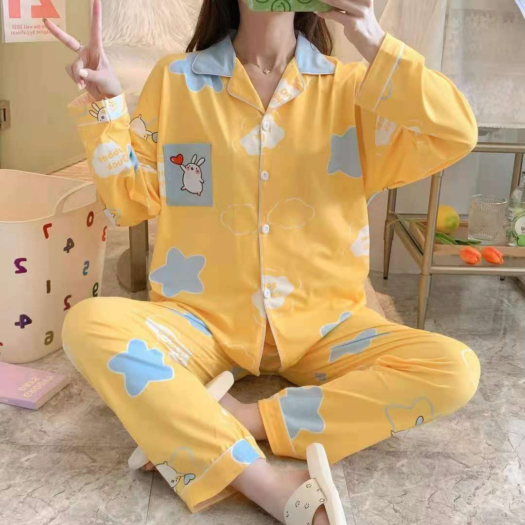 Reverse Collar Open Button Pajamas Loungewear undefined