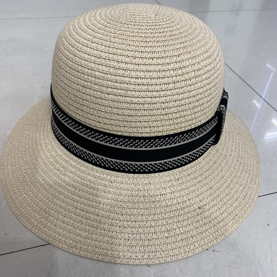 Korean Striped Fresh Mori Tie Hand Hook Sunshade Bow Flat Top Hat Cotton Hemp Papyri Hat Women's Summer Sunscreen Wide-Brimmed Fisherman Hat