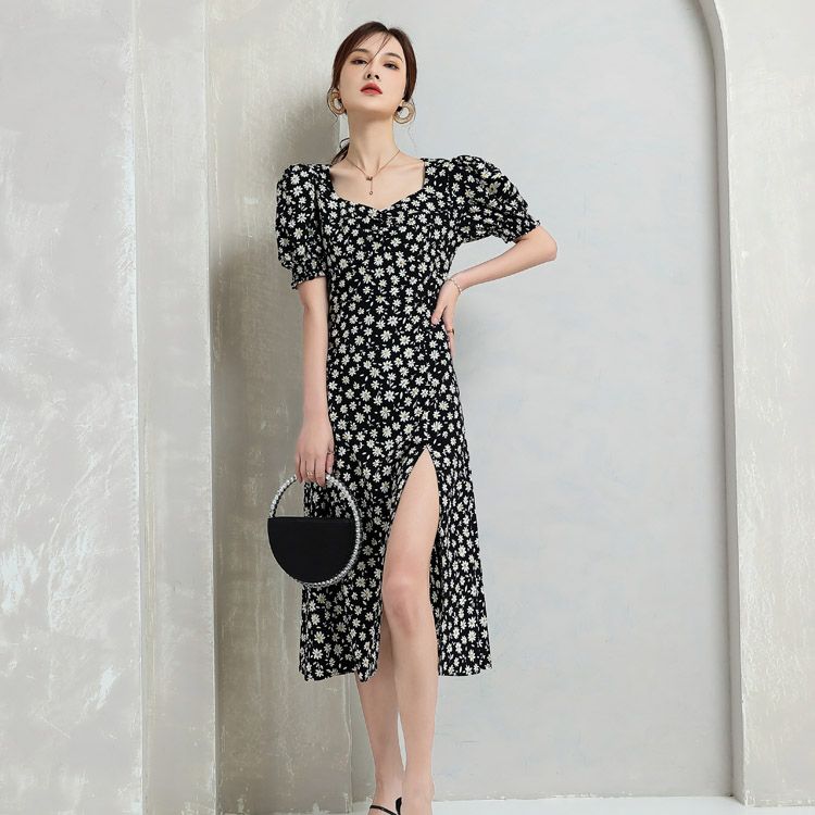 Jimmy Seo French retro Daisy dress, square collar, slimming and elegant chiffon floral dress for women's summer 1D2121880 Specification image