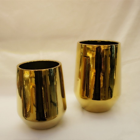 金色银色花盆 轻奢新中式简约风欧式时尚小清新陶瓷花钵 创意电镀小花盆工艺品金堡花瓶