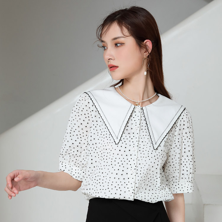 Jimmy Seo summer polka dot shirt with floral print style, genuine at the counter, the same as in the mall, with a niche design and high-end fashion Specification image