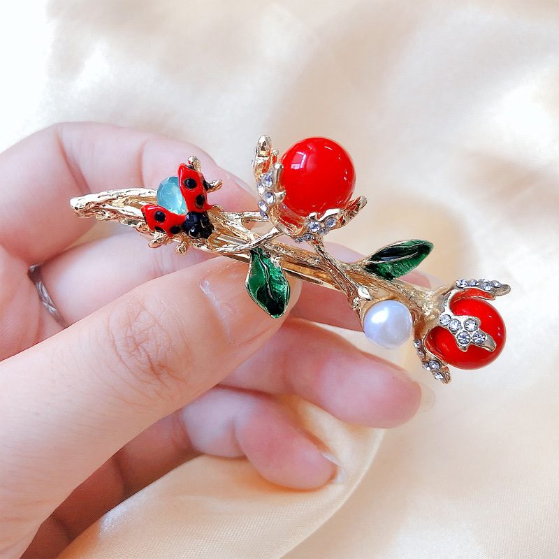 New and fresh ladybug hair clips, cute fruit cherry spring forest clips for little girls Specification image
