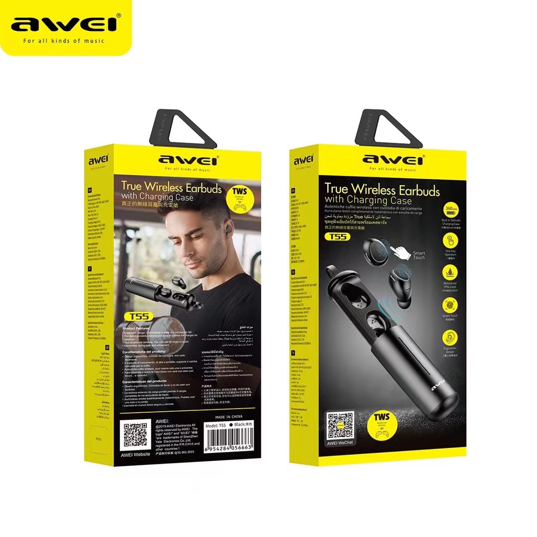 #AWEI TWS Bluetooth Headset # With VT55 latest 5.1 version TWS binaural mode, automatic pairing interconnect IPX6 waterproof, effectively prevent sweat heavy low full figure