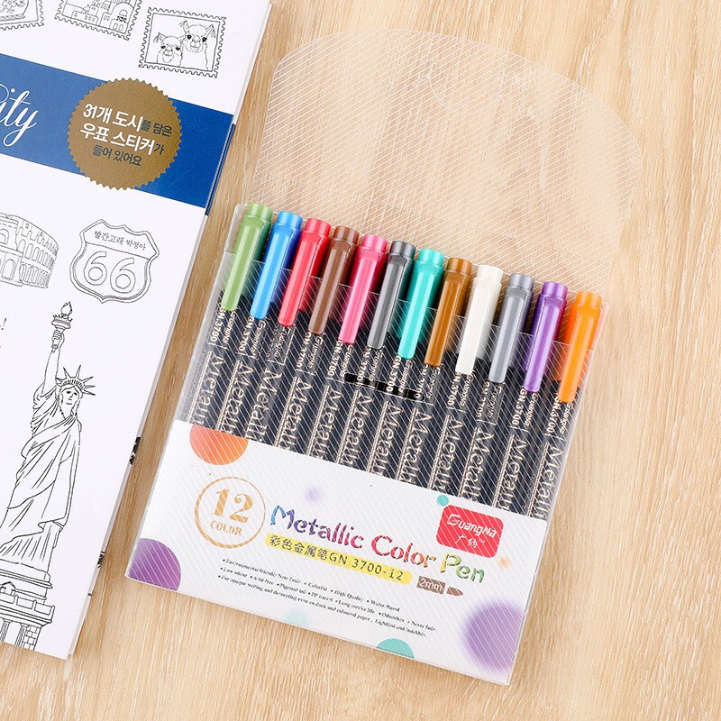 厂家直销12色软头工艺笔硬头金属笔彩色学生勾线记号笔儿童彩绘笔
