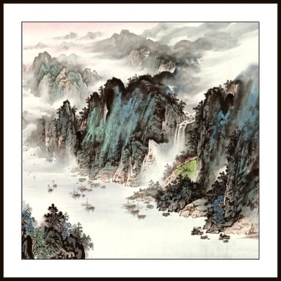 50X50 Watermark Printing Landscape Square Freehand Landscape Small Decorative Painting Chinese Painting Traditional Painting 07
