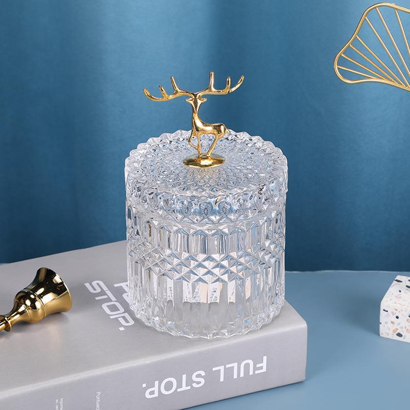 Clear storage jar with deer head