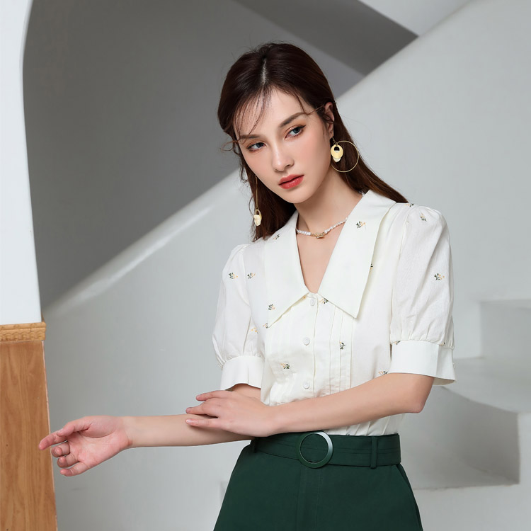 Jimmy Seio Summer 2021 New Commuter Shirt, Korean style, niche design, professional high-end white-collar top, short sleeve Specification image