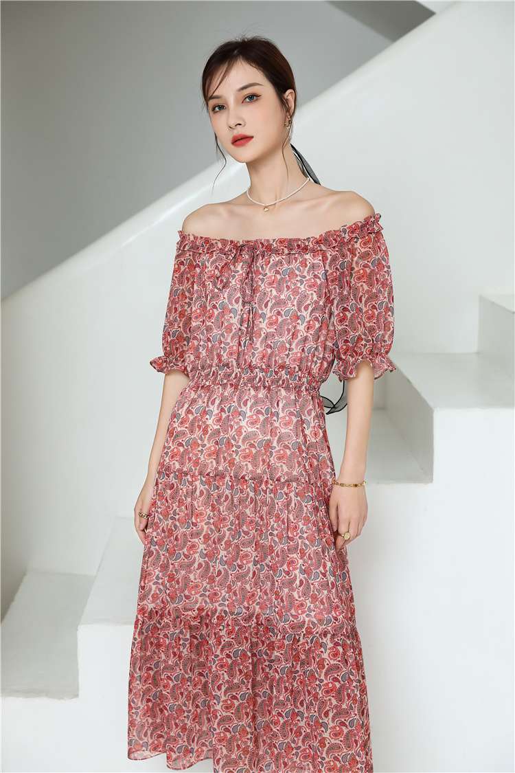 JMSO- 2021 Summer New Collection: Floral print Dress, one-shoulder, ladylike, high-end and fashionable chiffon mid-length corset, slim dress 1d2121825 Item Picture