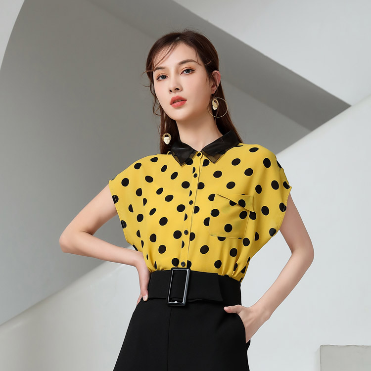 Jimmy Seo Polka dot shirt Women's 2021 Summer New short-sleeved top, slimming design, niche, thin shirt Specification image